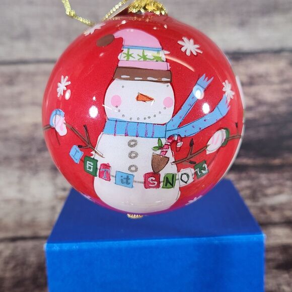 Snowman Christmas Ornament Li Bien Reverse Hand Painted Pier 1 One 2017 w Box - Picture 2 of 15